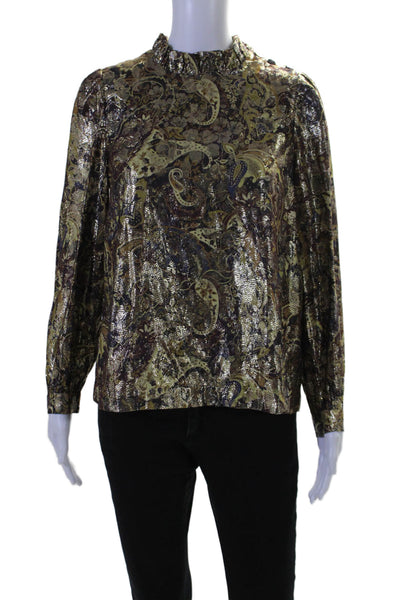 Ba&Sh Women's Round Neck Long Sleeves Metallic Floral Blouse Size XS