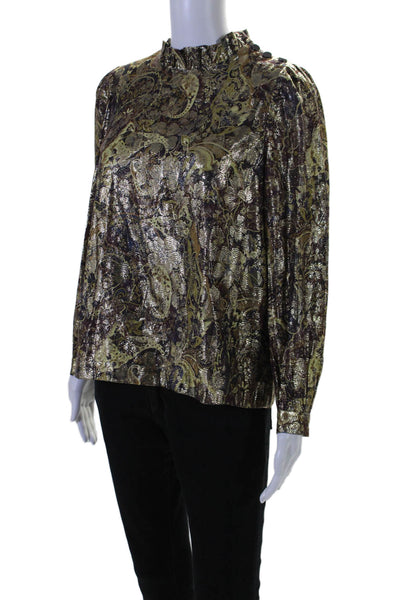 Ba&Sh Women's Round Neck Long Sleeves Metallic Floral Blouse Size XS