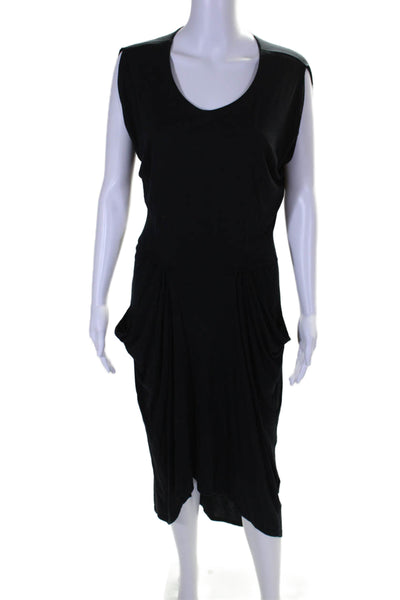 Allsaints Womens Round Neck Asymmetrical Short Sleeve Midi Dress Black Size 2