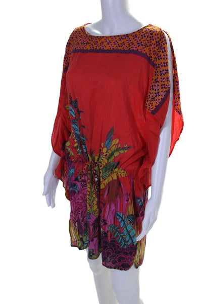 Nanette Lepore Swim Womens Cotton Abstract Drawstring Tied Cover-Up Red Size S