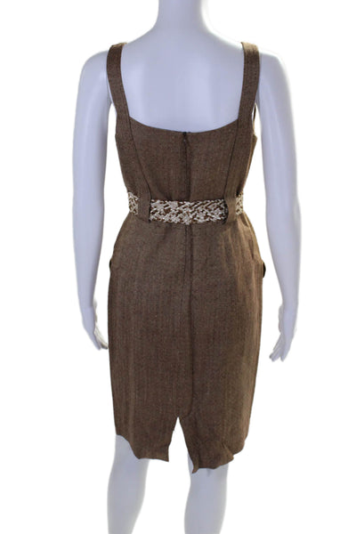 David Meister Womens Textured Woven Belted Sleeveless Midi Dress Brown Size 4