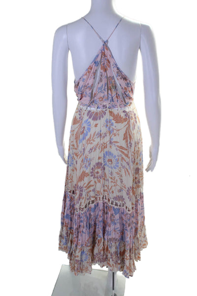 Free People Womens Floral Print V-Neck Sleeveless Tied Maxi Dress Pink Size M