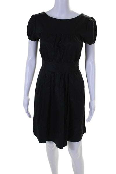 Theory Womens Cotton Low Back Belted Zipped Short Sleeve Dress Black Size 6