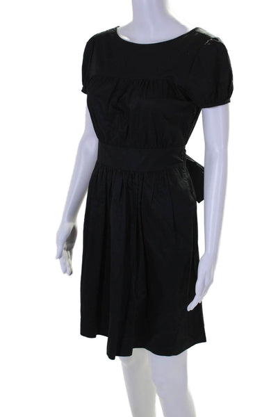 Theory Womens Cotton Low Back Belted Zipped Short Sleeve Dress Black Size 6