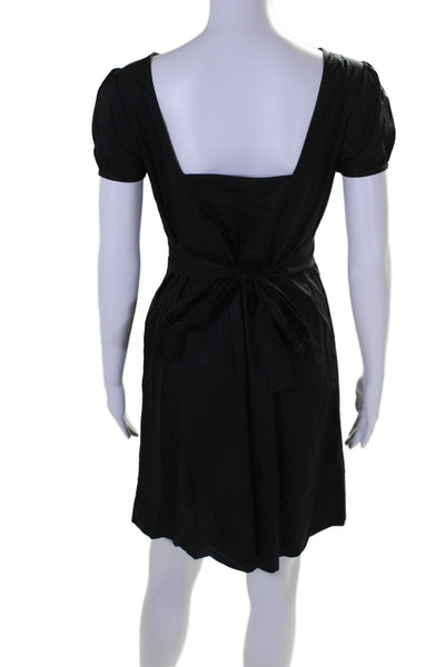 Theory Womens Cotton Low Back Belted Zipped Short Sleeve Dress Black Size 6