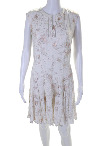 Rebecca Taylor Womens Spotted Metallic Print Zip Fit & Flare Dress White Size 4