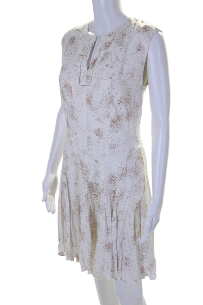 Rebecca Taylor Womens Spotted Metallic Print Zip Fit & Flare Dress White Size 4