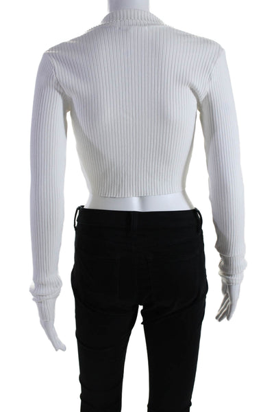 Cotton Citizen Women's High Neck Long Sleeves Ribbed Cropped Top White Size S