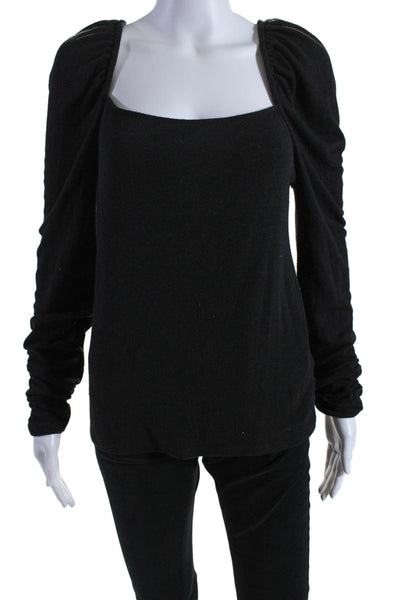 Something Navy Womens Long Sleeve Square Neck Knit Shirt Black Size 1