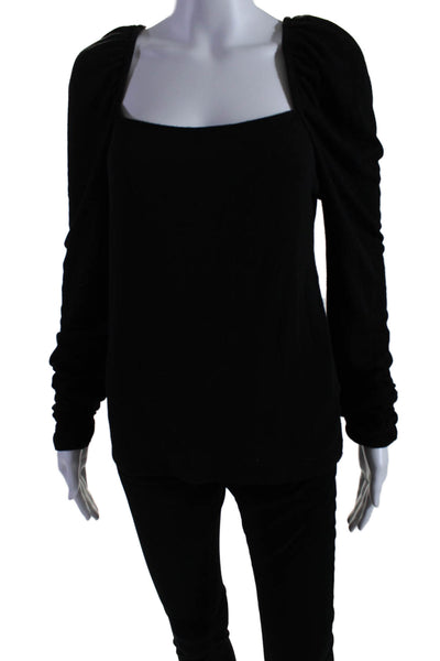 Something Navy Womens Long Sleeve Square Neck Knit Shirt Black Size 1