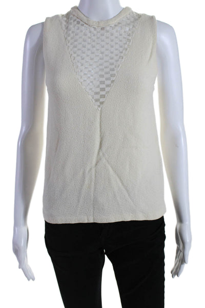 ALC Womens Sleeveless Lace Check Crew Neck Top White Size Small