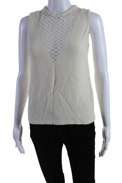 ALC Womens Sleeveless Lace Check Crew Neck Top White Size Small