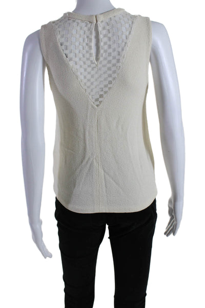 ALC Womens Sleeveless Lace Check Crew Neck Top White Size Small