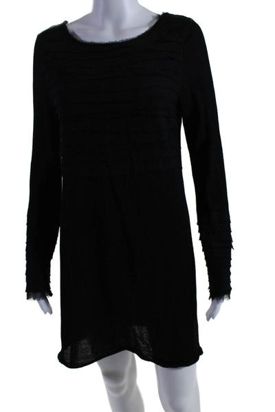 Nicole Miller Womens Long Sleeve Scoop Neck Knit Dress Black Wool Size Medium