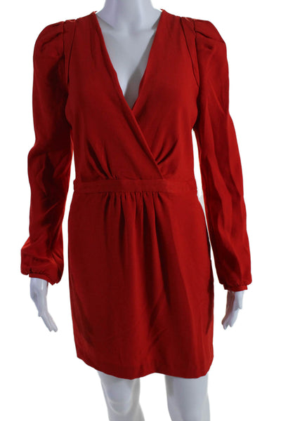 Maje Womens Side Zip Long Sleeve V Neck Shift Dress Red Size 2