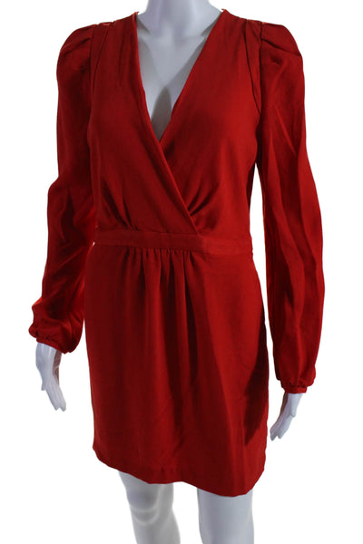 Maje Womens Side Zip Long Sleeve V Neck Shift Dress Red Size 2