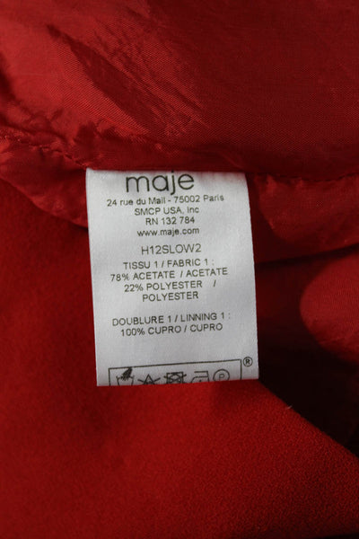 Maje Womens Side Zip Long Sleeve V Neck Shift Dress Red Size 2