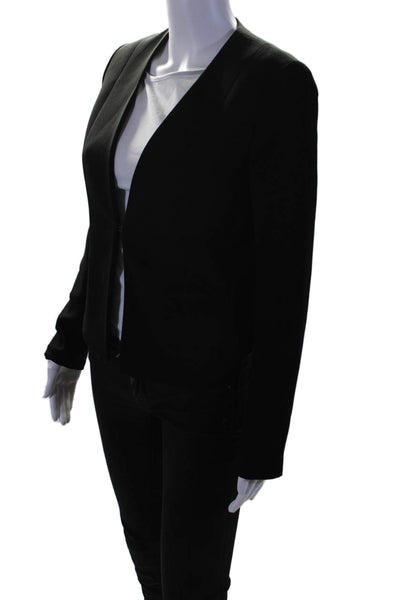 T Tahari Womens Solid Black V-Neck Long Sleeve Blazer Jacket Size 2