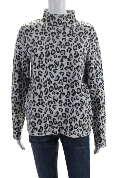 Cynthia Rowley Womens Metallic Leopard Print Knit Mock Neck Top Gray Size M