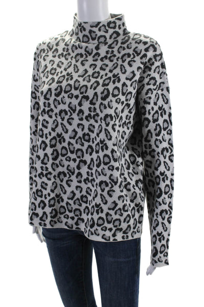 Cynthia Rowley Womens Metallic Leopard Print Knit Mock Neck Top Gray Size M