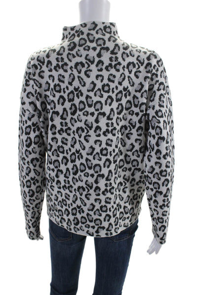 Cynthia Rowley Womens Metallic Leopard Print Knit Mock Neck Top Gray Size M