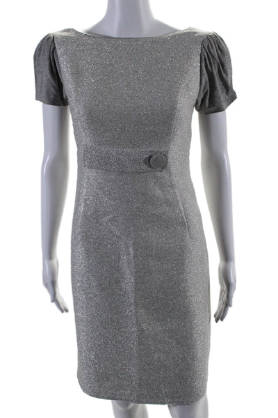 Schumacher Womens Short Sleeves Knee Length Dress Silver Metallic Size Large