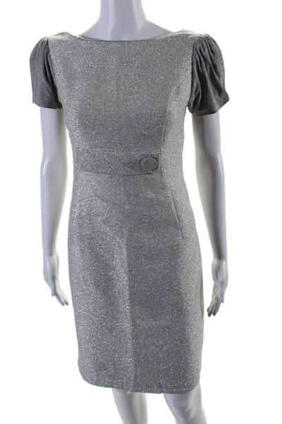 Schumacher Womens Short Sleeves Knee Length Dress Silver Metallic Size Large