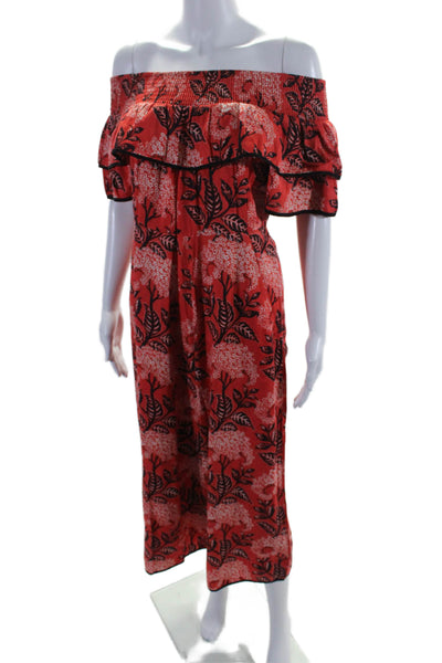 Kopal Womens Floral Print Short Sleeves Ruffled Jumpsuit Red Black Size Small