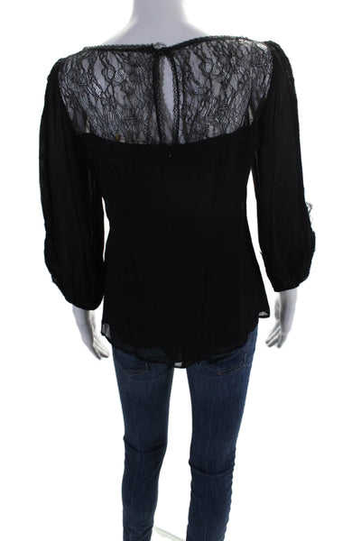 Nanette Lepore Womens Silk Lace Detail Long Sleeves Blouse Black Size 2