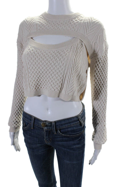 Sokee Collective Womens Cable Knit Long Sleeves Sweater Off White Size Small