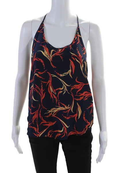 L'Agence Womens Silk Wheat Flower Print Scoop Neck Camisole Top Navy Blue Size S