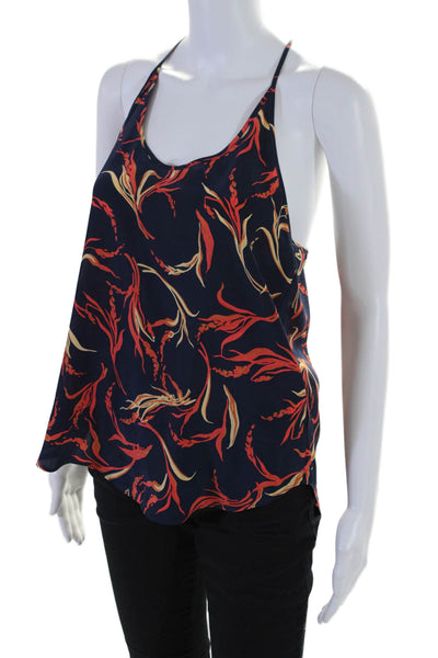 L'Agence Womens Silk Wheat Flower Print Scoop Neck Camisole Top Navy Blue Size S