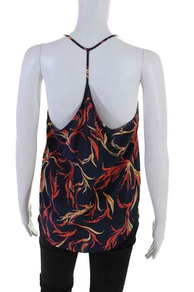 L'Agence Womens Silk Wheat Flower Print Scoop Neck Camisole Top Navy Blue Size S