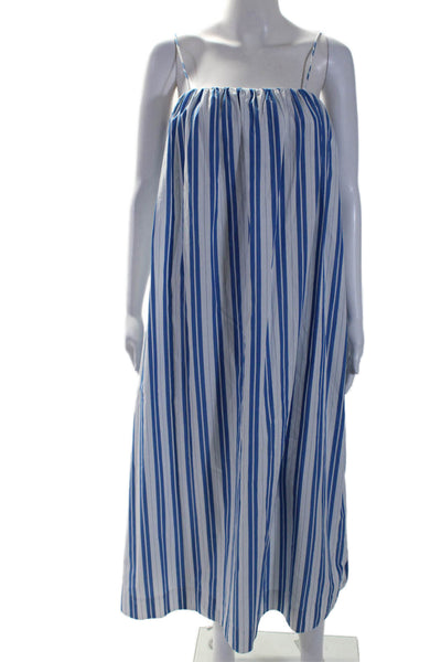 Ganni Womens Cotton Striped Spaghetti Strap Sundress Blue Size 34