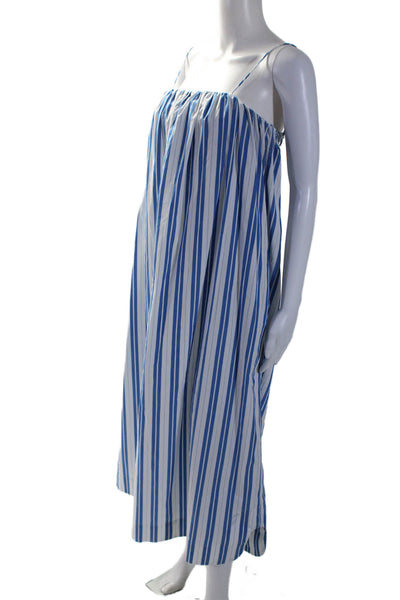 Ganni Womens Cotton Striped Spaghetti Strap Sundress Blue Size 34