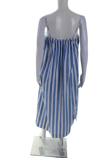 Ganni Womens Cotton Striped Spaghetti Strap Sundress Blue Size 34