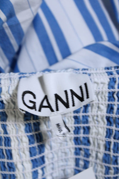 Ganni Womens Cotton Striped Spaghetti Strap Sundress Blue Size 34