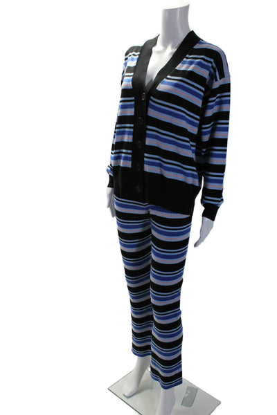 Marni Womens 2 Piece Striped V Neck Cardigan Pants Set Blue Size XXS M