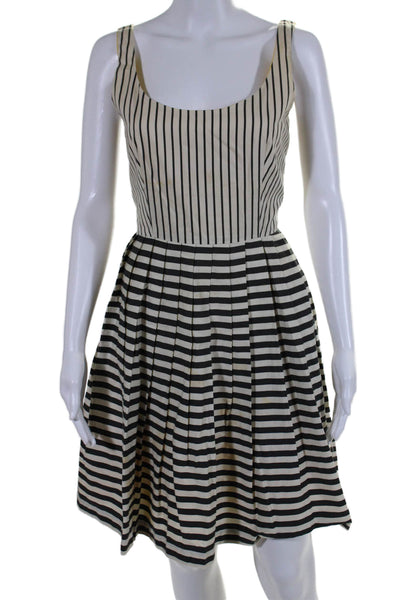 Coreylynn Caiter Womens Cotton Striped Print Scoop Neck Dress White Size 4