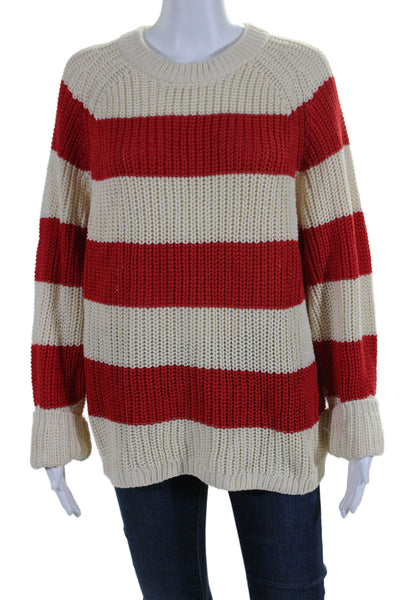 Velvet by Graham & Spencer Womens Knit Crewneck Striped Sweater Beige Red Size M