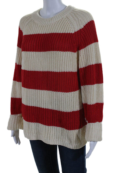 Velvet by Graham & Spencer Womens Knit Crewneck Striped Sweater Beige Red Size M