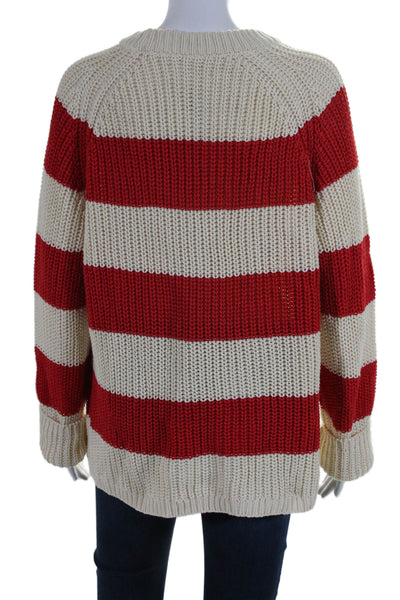 Velvet by Graham & Spencer Womens Knit Crewneck Striped Sweater Beige Red Size M