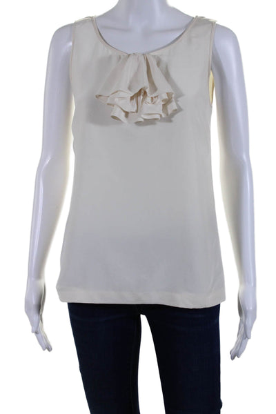 Kate Spade New York Womens Silk Ruffled Boat Neck Sleeveless Top White Size 2XS