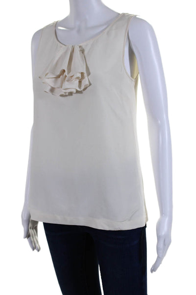 Kate Spade New York Womens Silk Ruffled Boat Neck Sleeveless Top White Size 2XS