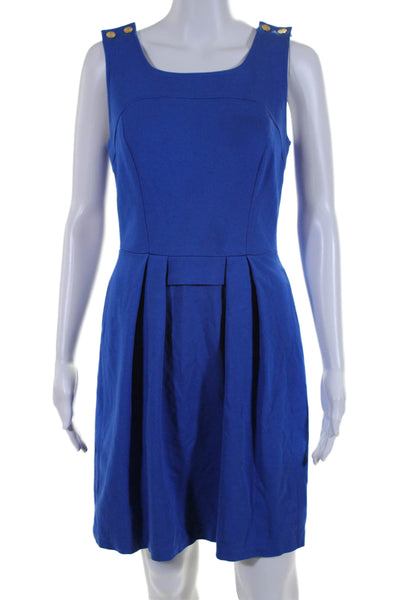 Trina Turk Womens Round Neck Sleeveless Knee Length A-Line Dress Blue Size S