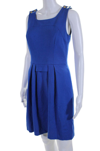 Trina Turk Womens Round Neck Sleeveless Knee Length A-Line Dress Blue Size S
