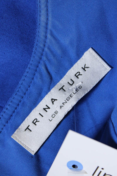Trina Turk Womens Round Neck Sleeveless Knee Length A-Line Dress Blue Size S