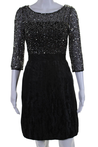 Kay Unger Womens Sequin Bodice 3/4 Sleeve Lined Sheath Dress Black Size 4