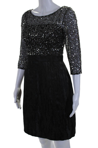 Kay Unger Womens Sequin Bodice 3/4 Sleeve Lined Sheath Dress Black Size 4