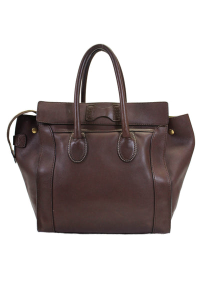 Celine Womens Brown Leather Envelope Luggage Tote Bag Handbag